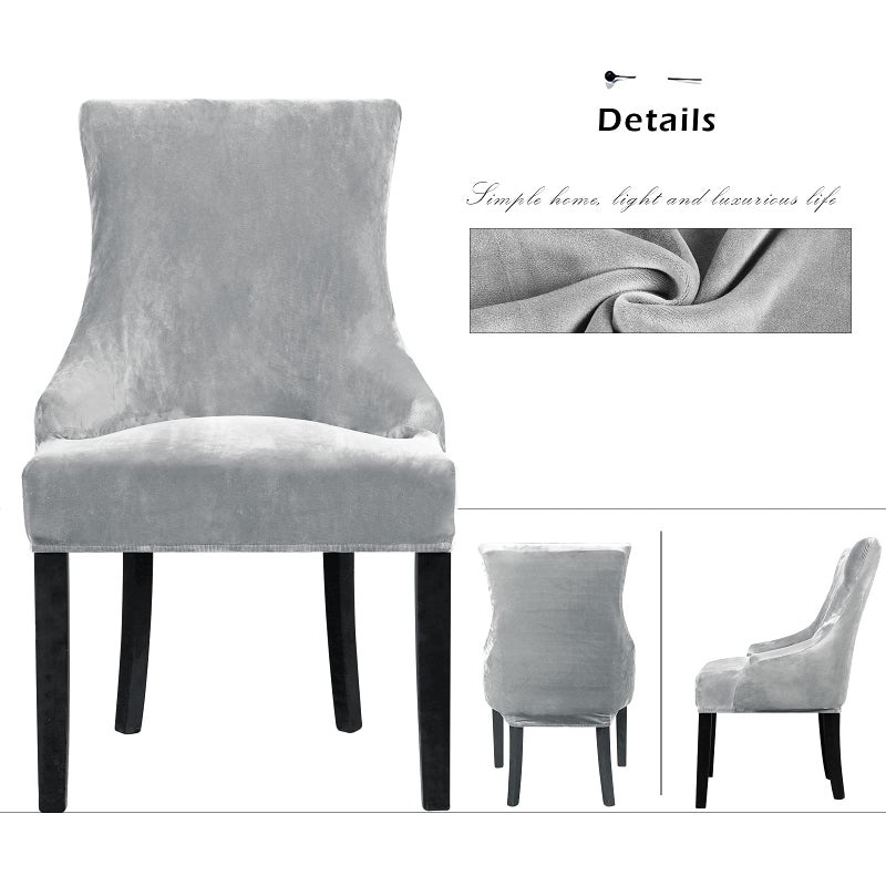 Lellen Velvet Stretch Wingback Chair Cover Slipcover - Reusable Protector Cover for Dining Room Banquet Home Decor etc Machine Washable Hand Washable (Silver Grey, 2PC) - Image 3